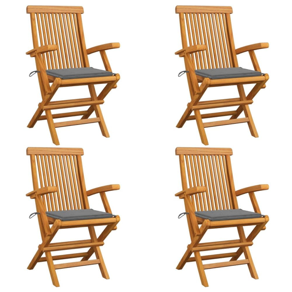 Vidaxl Záhradné stoličky, sivé podložky 4 ks, tíkový masív